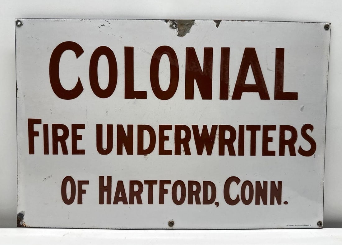 Porcelain Colonial Fire Underwrighters Insurance Sign Hartford, CT (1 of 3)