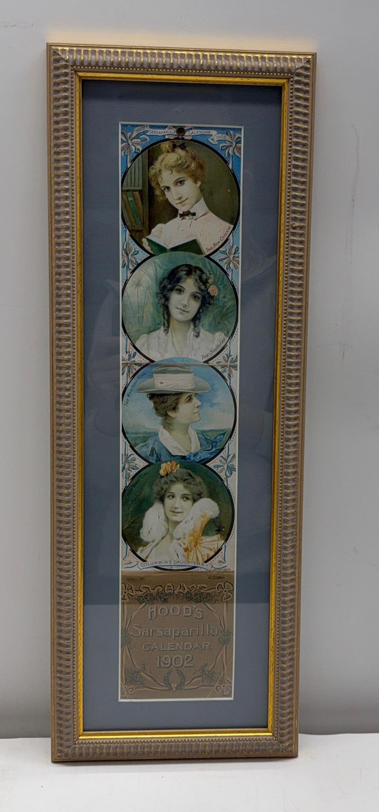 1902 Hood's Sarsaparilla Framed Victorian Calendar: 1902 Hood's Sarsaparilla Framed Victorian Calendar