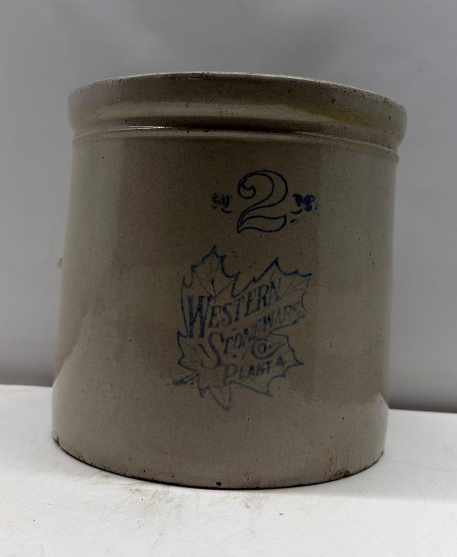 Western Stoneware Two Gallon Crock: Western Stoneware Two Gallon Crock. Measures 9.5x9.5