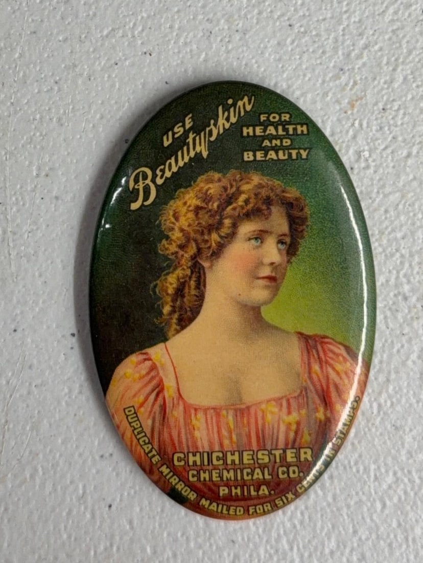 Early 1900's "Use Beauty Skin" Celluloid Pocket Mirror (1 of 4)
