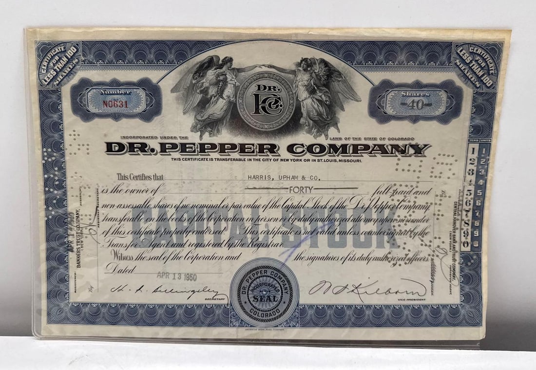 1950 Dr Pepper Stock Certificate (1 of 3)