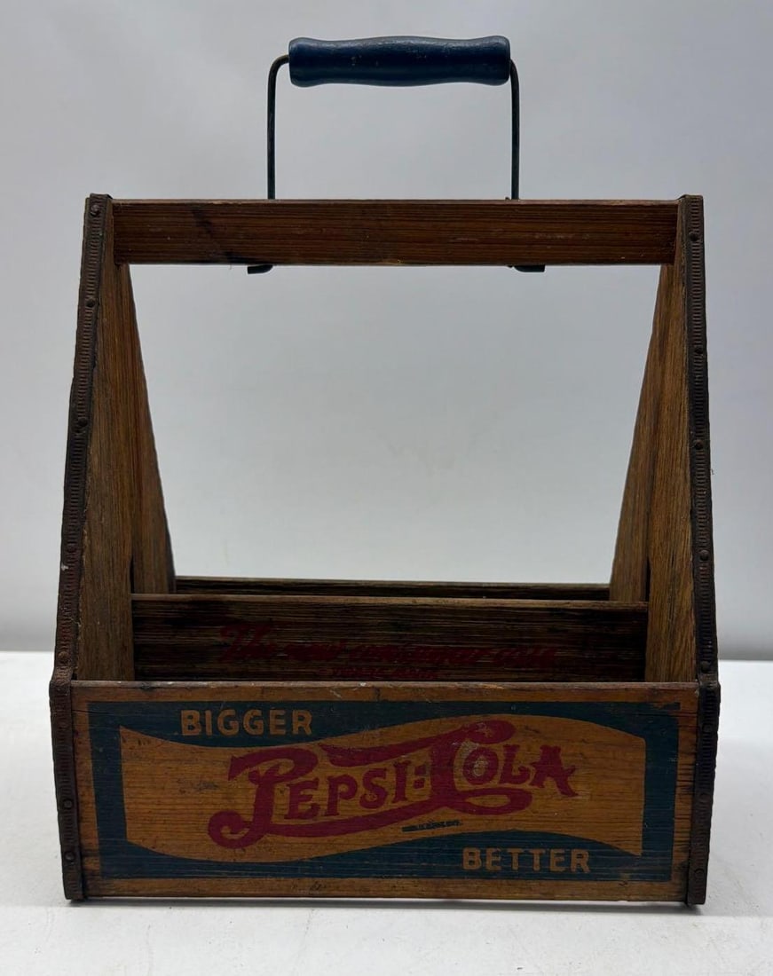 Early Pepsi-Cola "Double Dot" Six Pack Wood Bottle Carrier: Early Pepsi-Cola "Double Dot" Six Pack Wood Bottle Carrier. Measures 8.5x6x11
