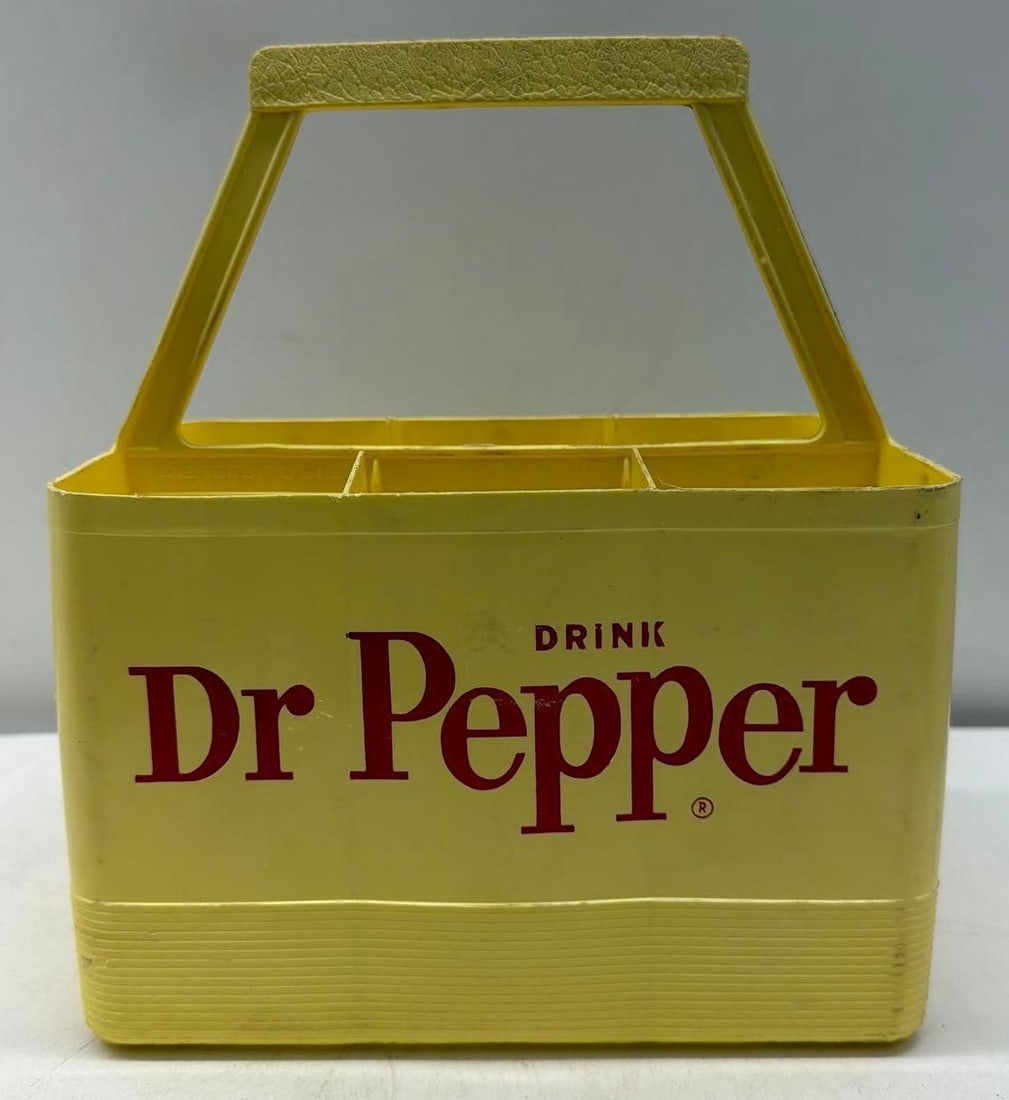 Dr Pepper Yellow Plastic Six Pack Bottle Carrier: Dr Pepper Yellow Plastic Six Pack Bottle Carrier. Measures 8x5x10