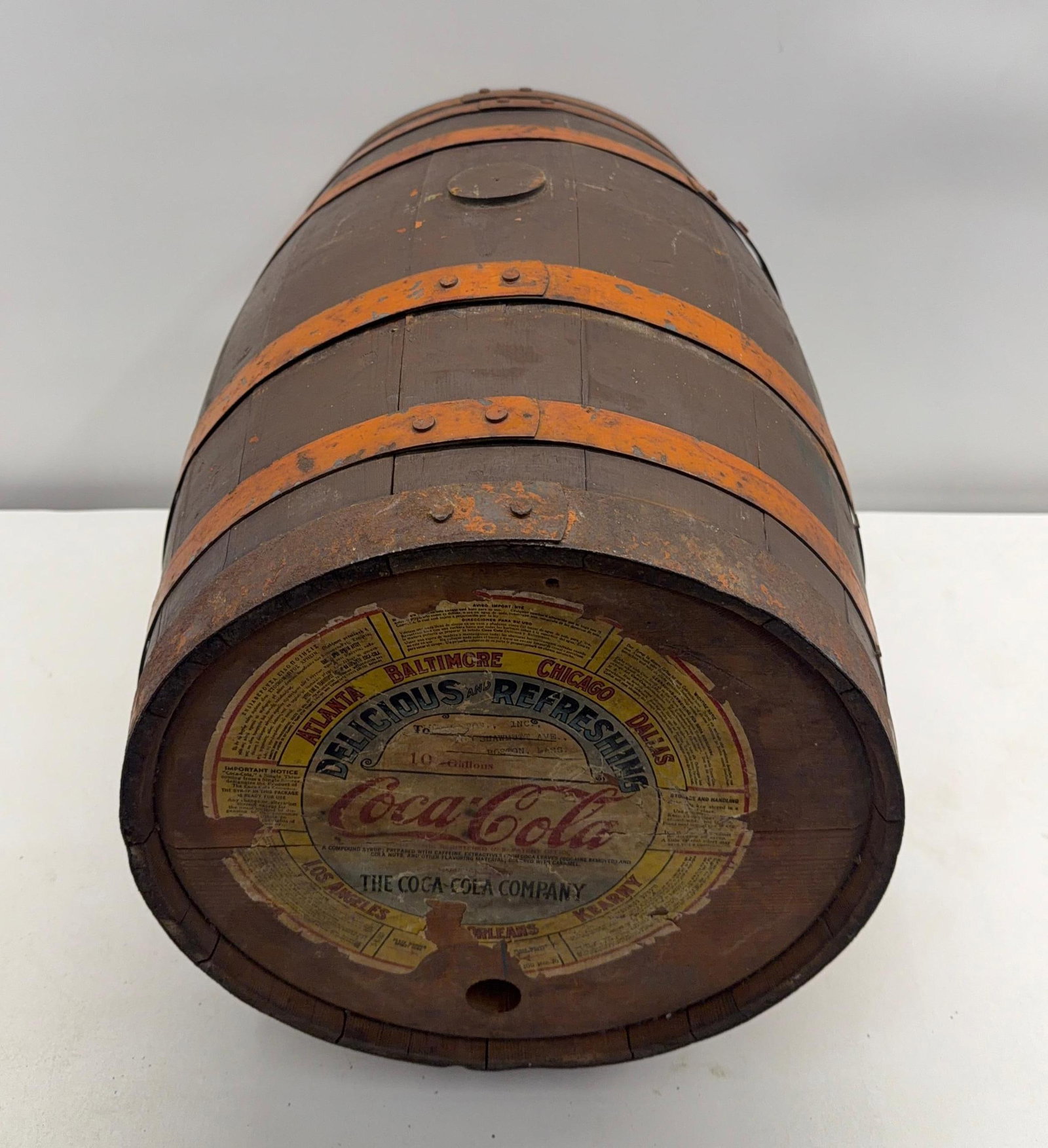 Early Coca-Cola 10 Gallon Wooden Drum w/ Paper Label - 2