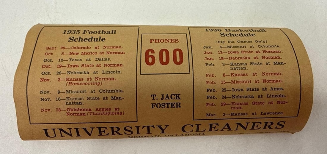 1936 Oklahoma University Football & Basketball Schedule Decals - 2