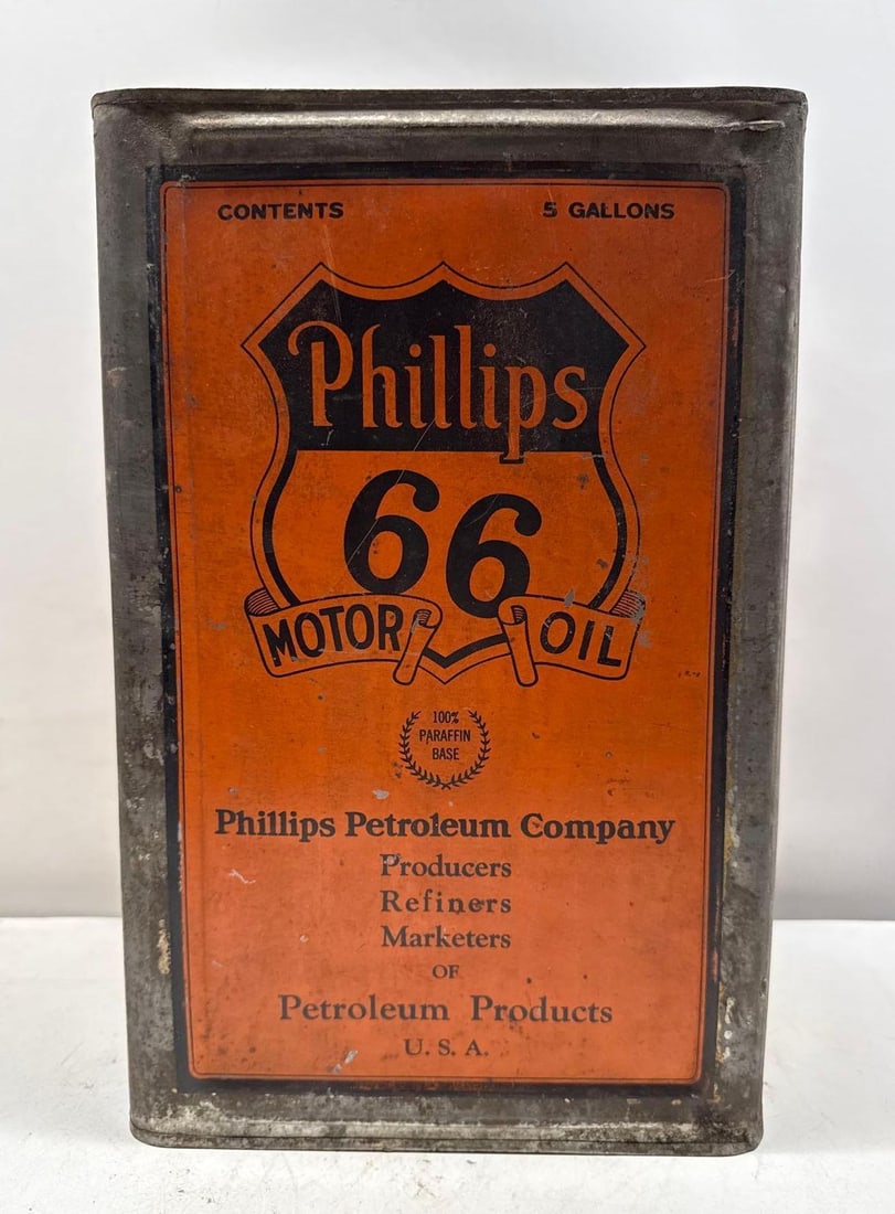 1920's Phillips 66 "Ribbon" Motor Oil Five-Gallon Square Oil Can (1 of 7)