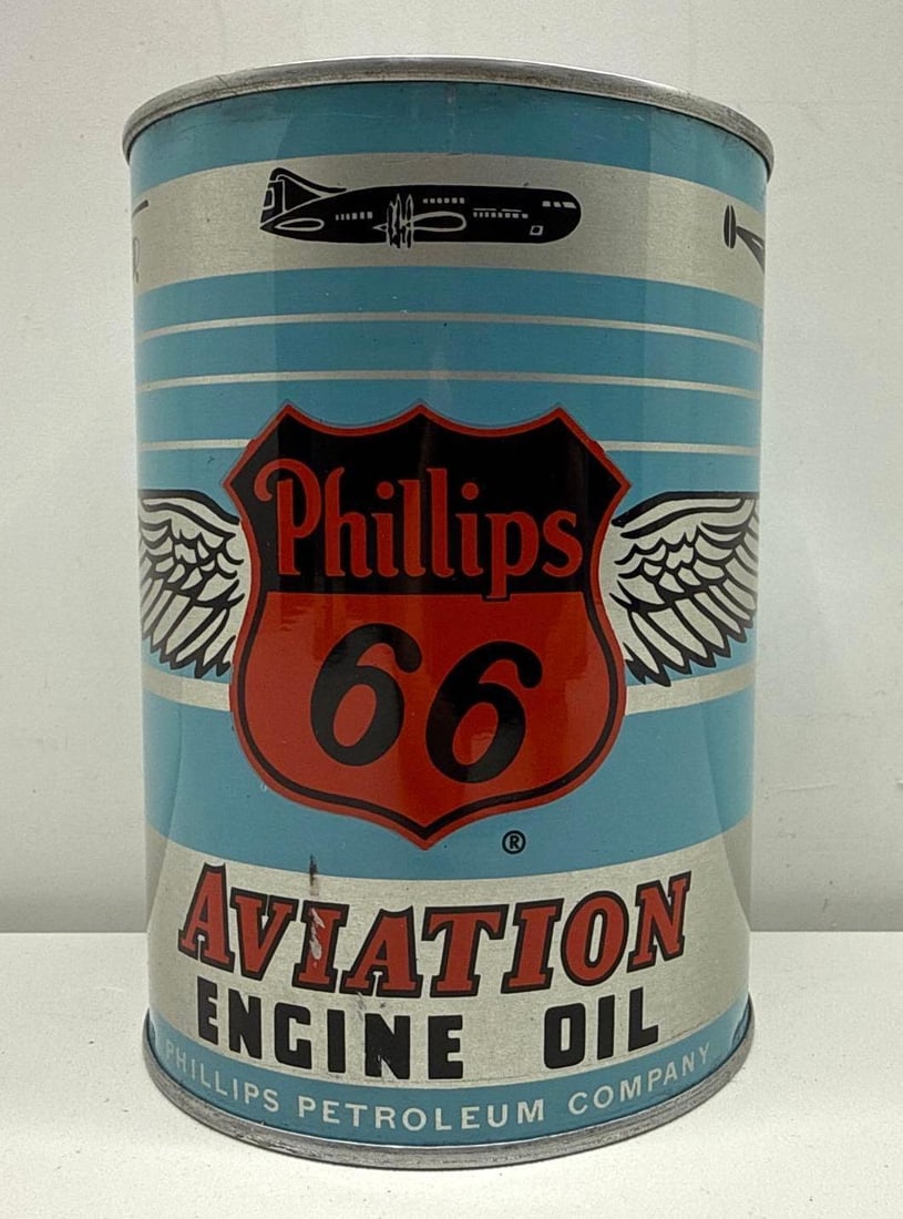 Phillips 66 Aviation Motor Oil Quart Oil Can w/ Wings (1 of 6)