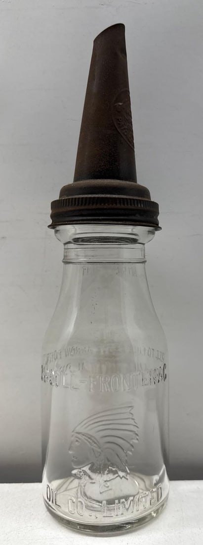 1920's McColl-Frontenac Pint Oil Bottle w/ Raised Indian (1 of 5)