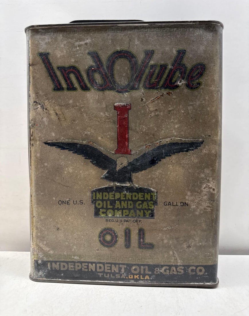 1920's IndOlube One Gallon Oil Can w/ Embossed Eagle Tulsa, Oklahoma (1 of 9)