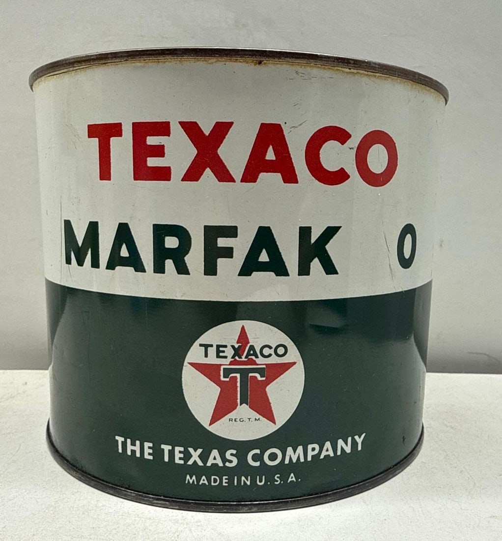Texaco Marfak O Five Pound Grease Can: Texaco Marfak 0 five pound grease can.? Presents in excellent condition with light wear.