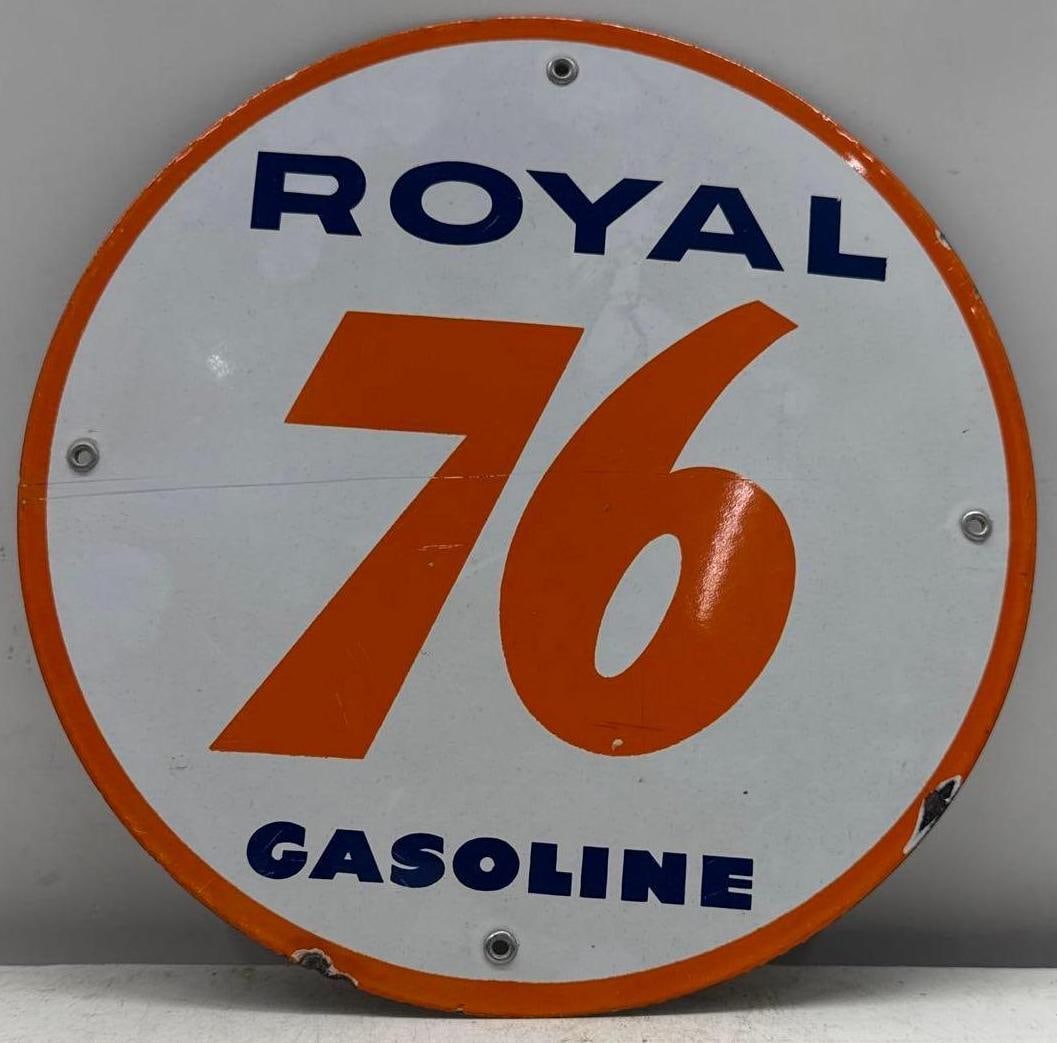 Royal 76 Gasoline Porcelain Gas Pump Sign (1 of 2)