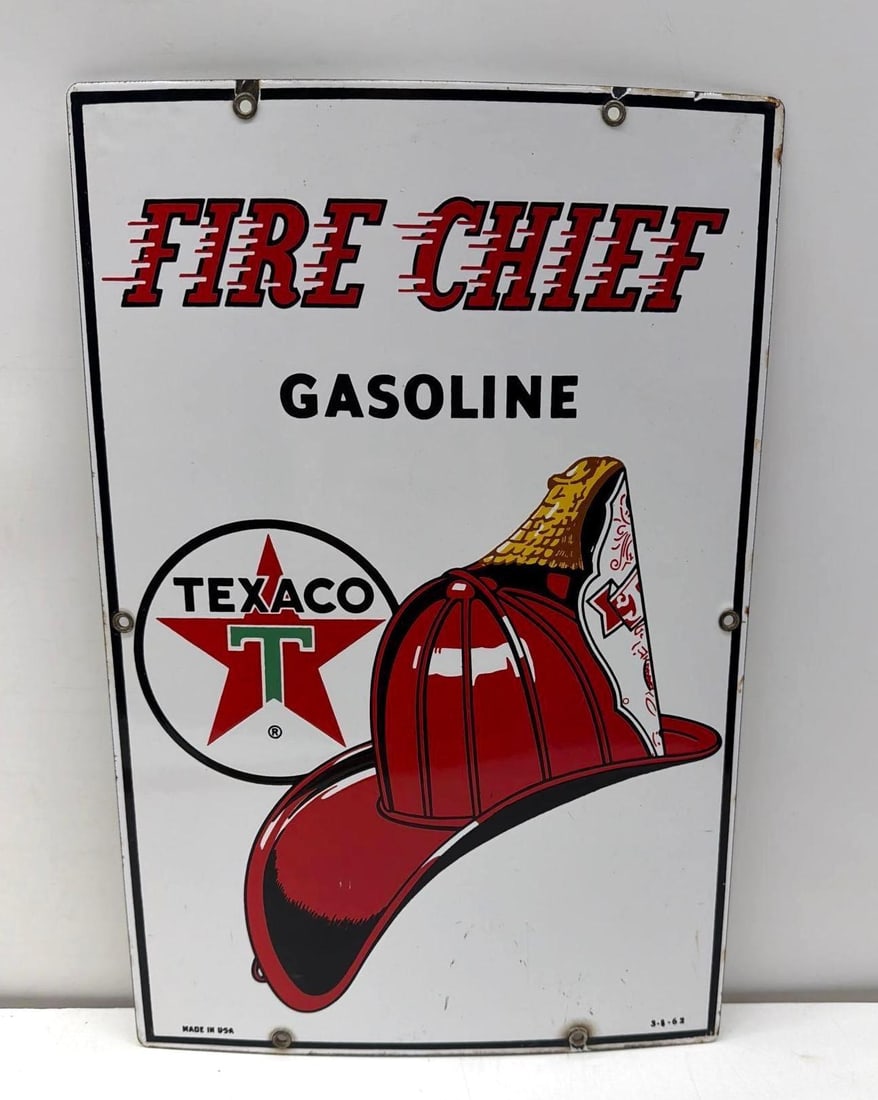 Texaco Fire Chief Gasoline Porcelain Gasoline Pump Sign (1 of 4)