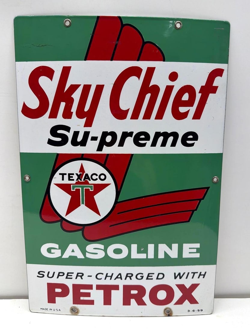 Texaco Sky Chief Supreme Porcelain Gasoline Pump Sign (1 of 4)