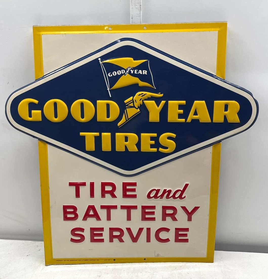 1956 Goodyear Tire and Battery Service Embossed and Flanged Sign (1 of 5)