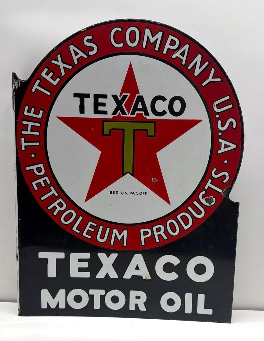 1920's Texaco Motor Oil Porcelain Flange Sign (1 of 5)