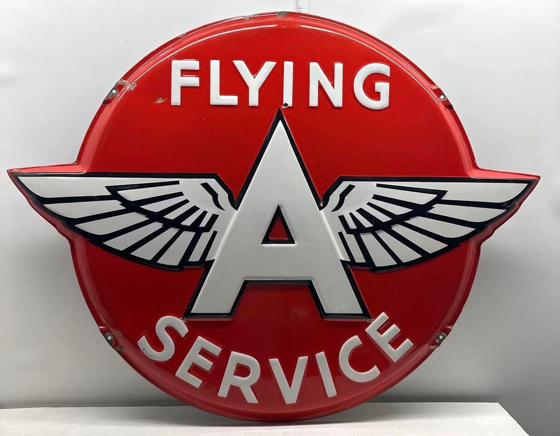 Flying A Gasoline Embossed Porcelain Sign (1 of 4)
