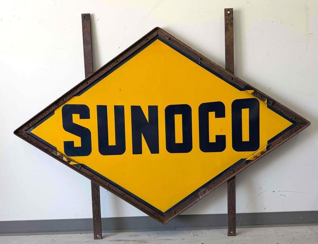 Sunoco Gasoline Diamond Porcelain Sign w/ Hanging Frame (1 of 7)