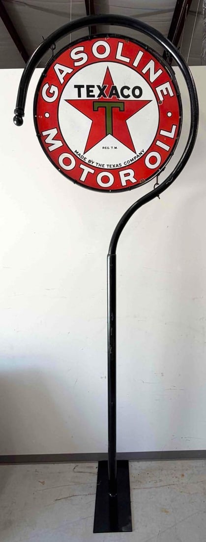 42" Texaco Porcelain Sign w/ Shepard's Hook Pole (1 of 6)