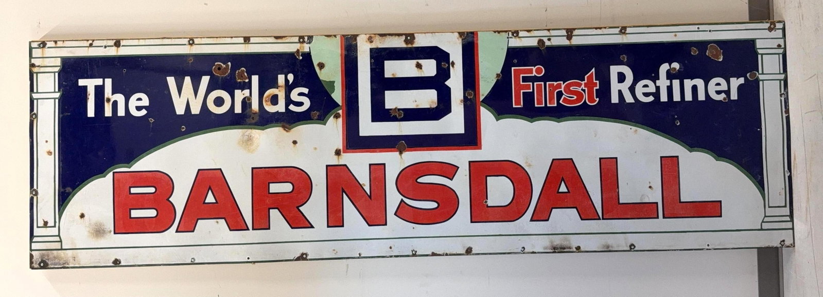 10ft Barnsdall "World's 1st Refiner" Porcelain Sign (1 of 2)