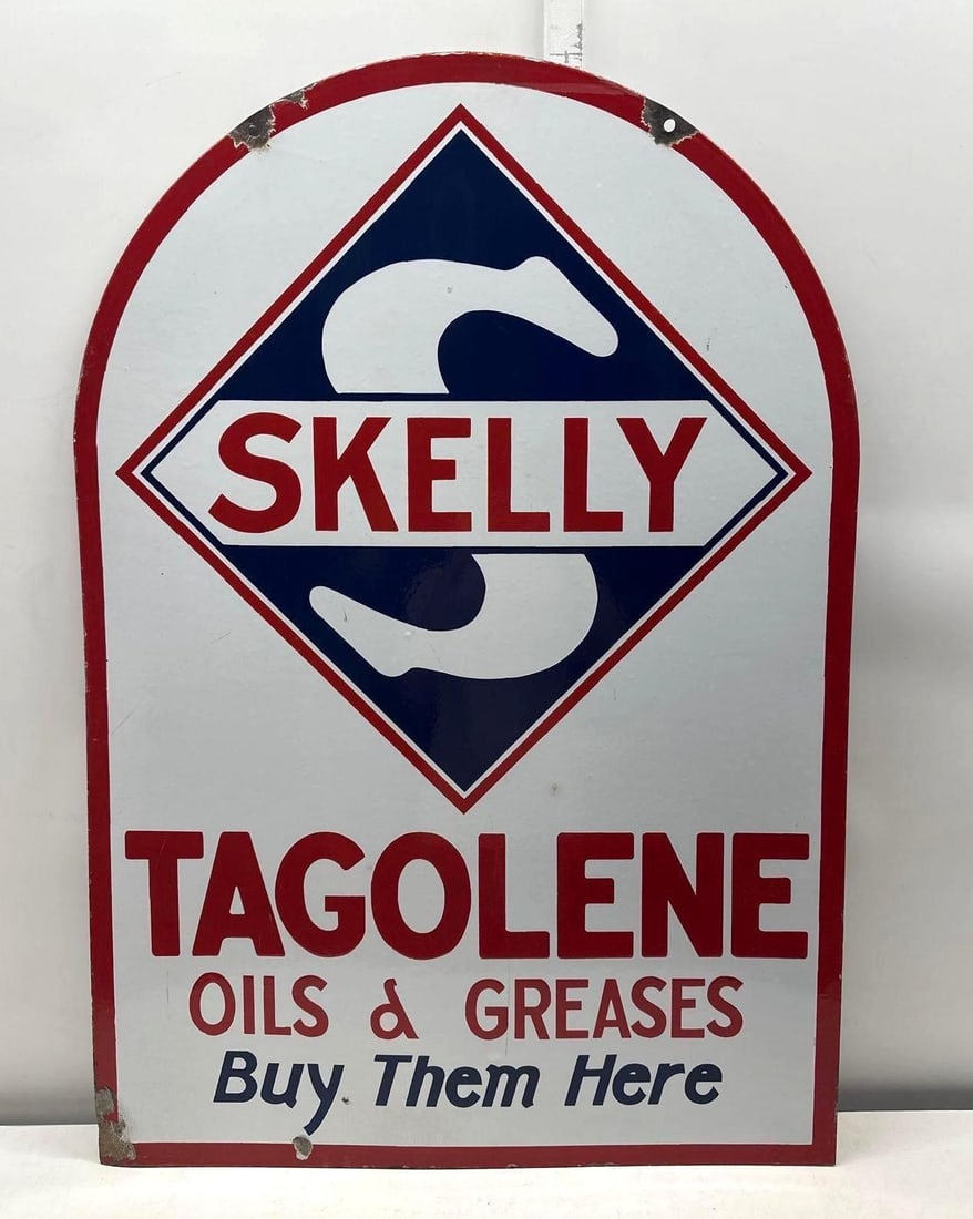 Gasoline Gasoline & Tagolene Porcelain Tombstone Sign (1 of 7)