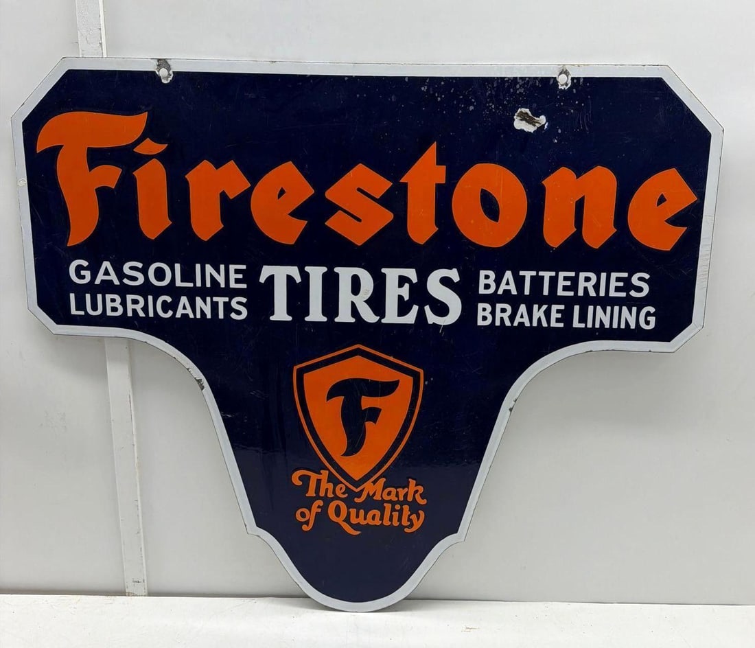 Firestone Tires "The Mark of Quality" Porcelain Curb Sign (1 of 5)
