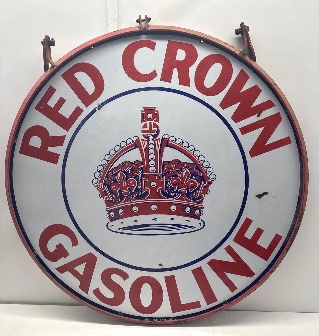 48" Red Crown Gasoline Porcelain Sign w/ Ring (1 of 6)