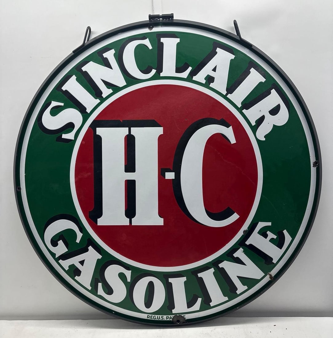 48" Sinclair H-C Gasoline Porcelain Sign w/ Hanging Rign (1 of 6)