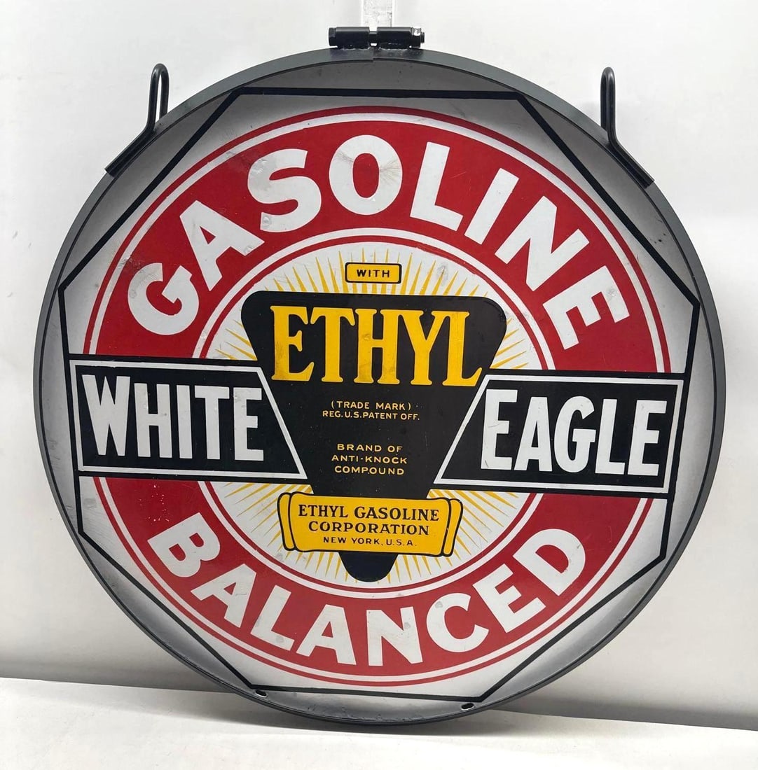 30" White Eagle Ethyl "Balanced" Gasoline Porcelain Sign (1 of 5)