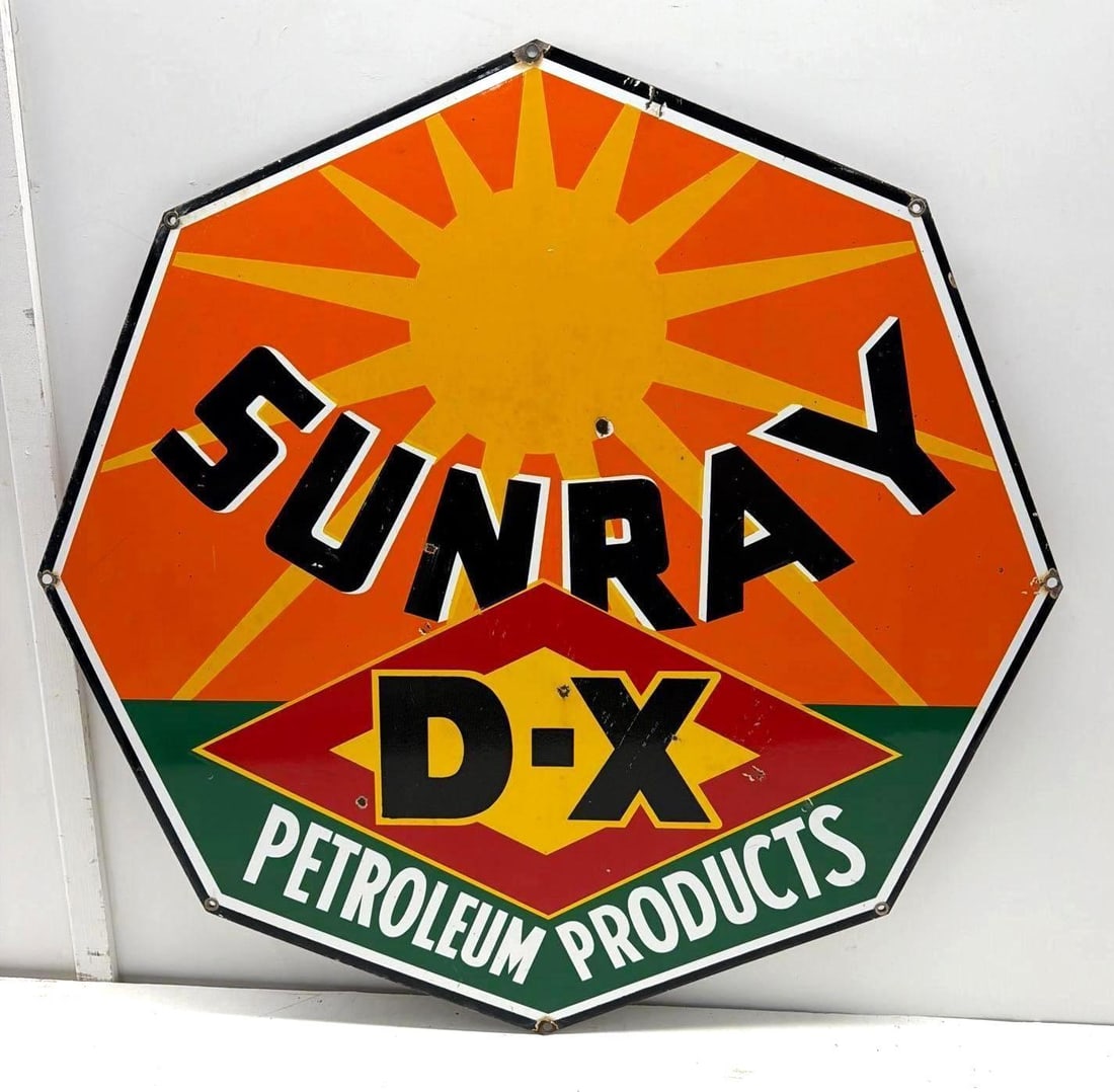27" Sunray D-X Petroleum Products Double Sided Porcelain Sign (1 of 5)
