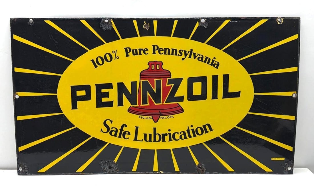 Pennzoil "100 % Safe Lubrication" Porcelain Sign (1 of 4)