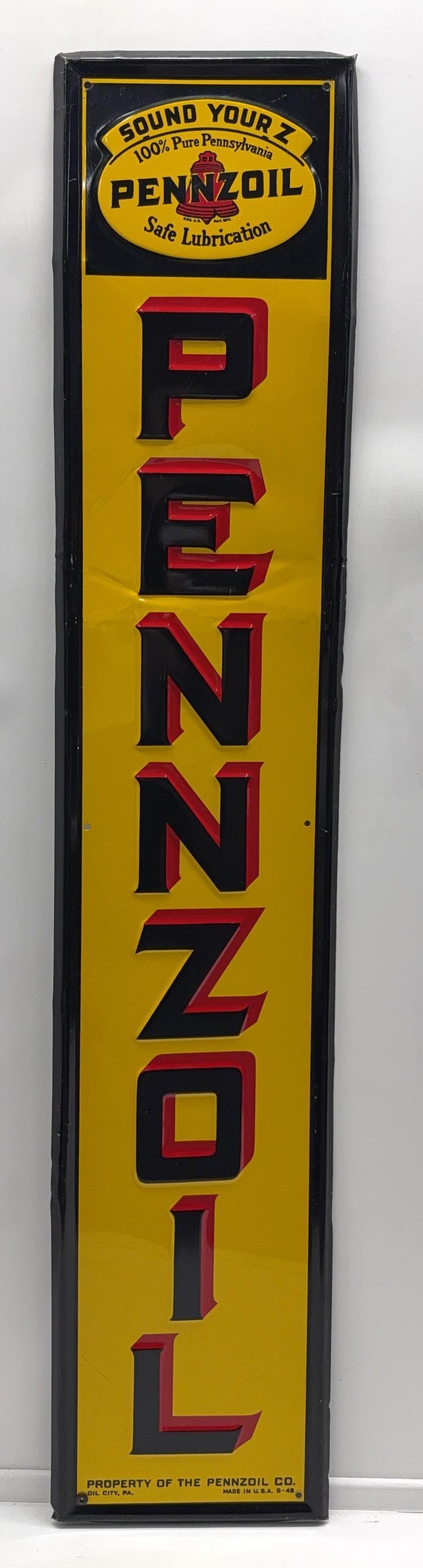 1948 Pennzoil Sound Your Z Motor Oil Column Sign (1 of 4)