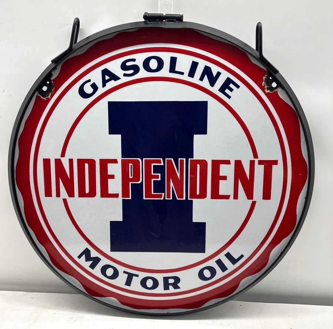 1920's Independent Gasoline and Motor Oil Porcelain Sign (1 of 6)