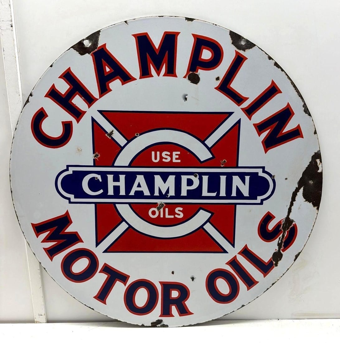 30" Champlin Motor Oils Porcelain Sign (1 of 5)