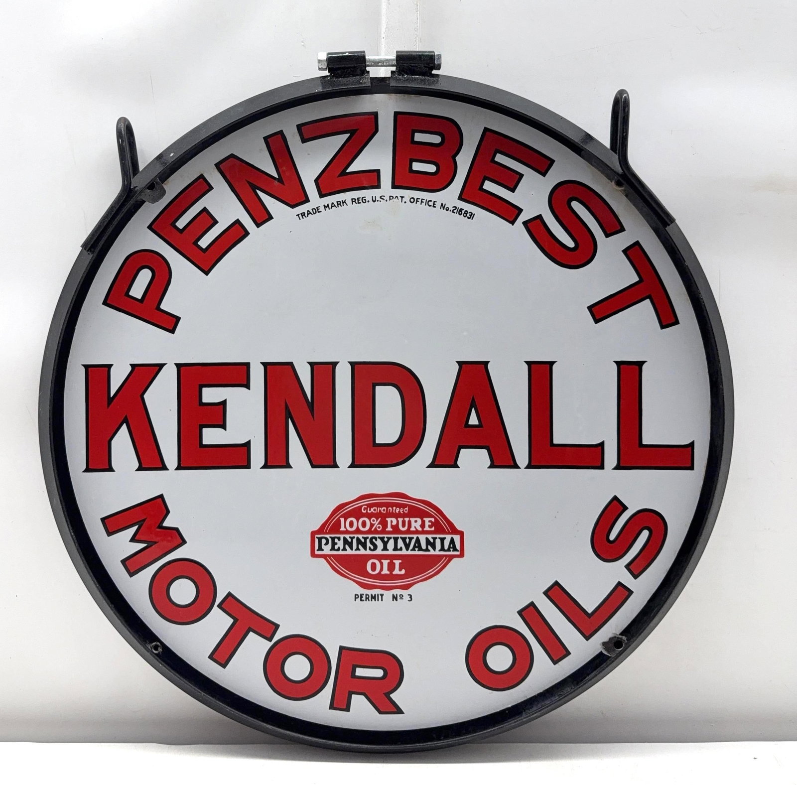 24" Kendall Penzbest Motor Oils Porcelain Sign w/ Ring (1 of 5)