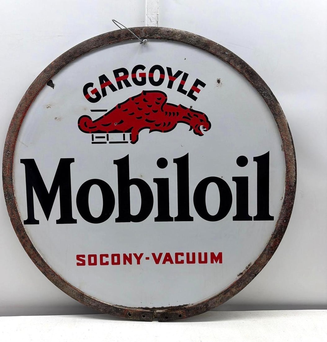 Mobiloil Socoy-Vacuum w/ Gargoyle Porcelain Sign (1 of 4)