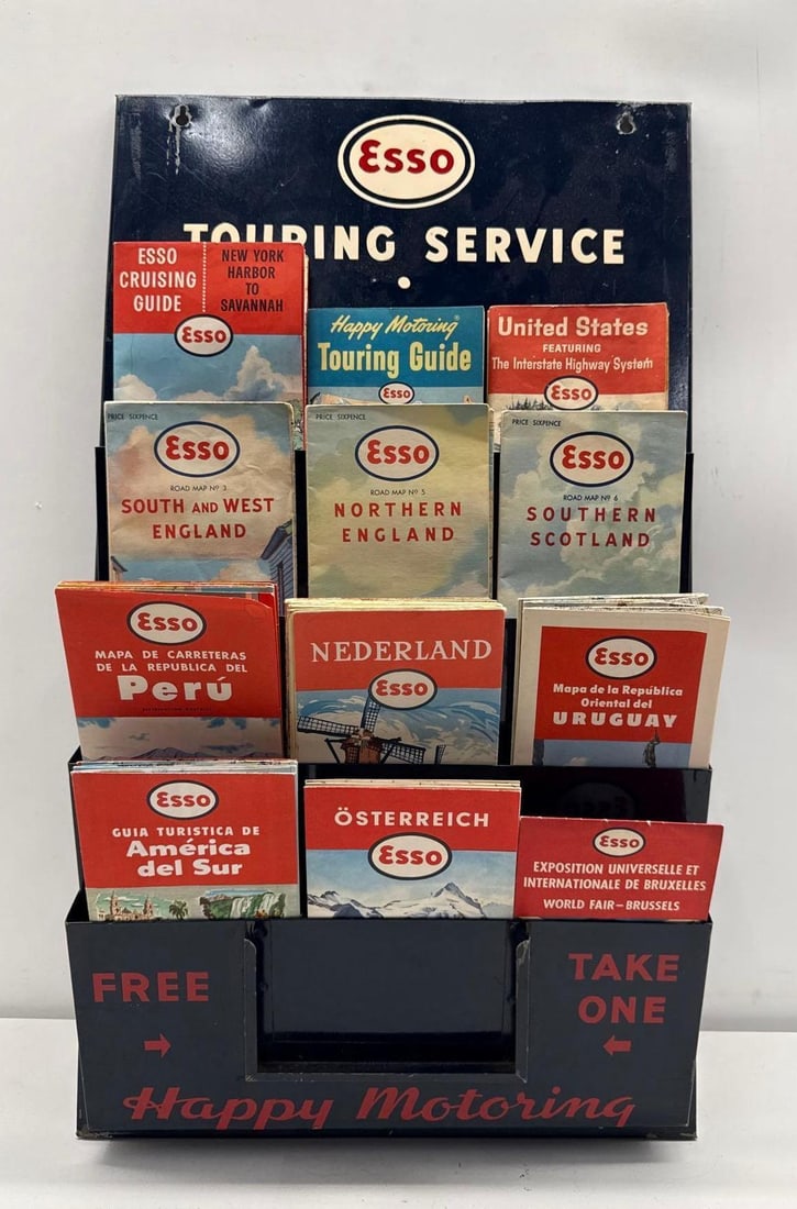 Esso Touring Service Map Rack w/ Vintage International Maps (1 of 13)