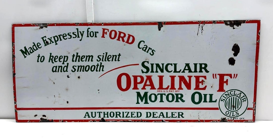 Sinclair "Opanline F" Motor Oil for Fords Porcelain Sign (1 of 3)