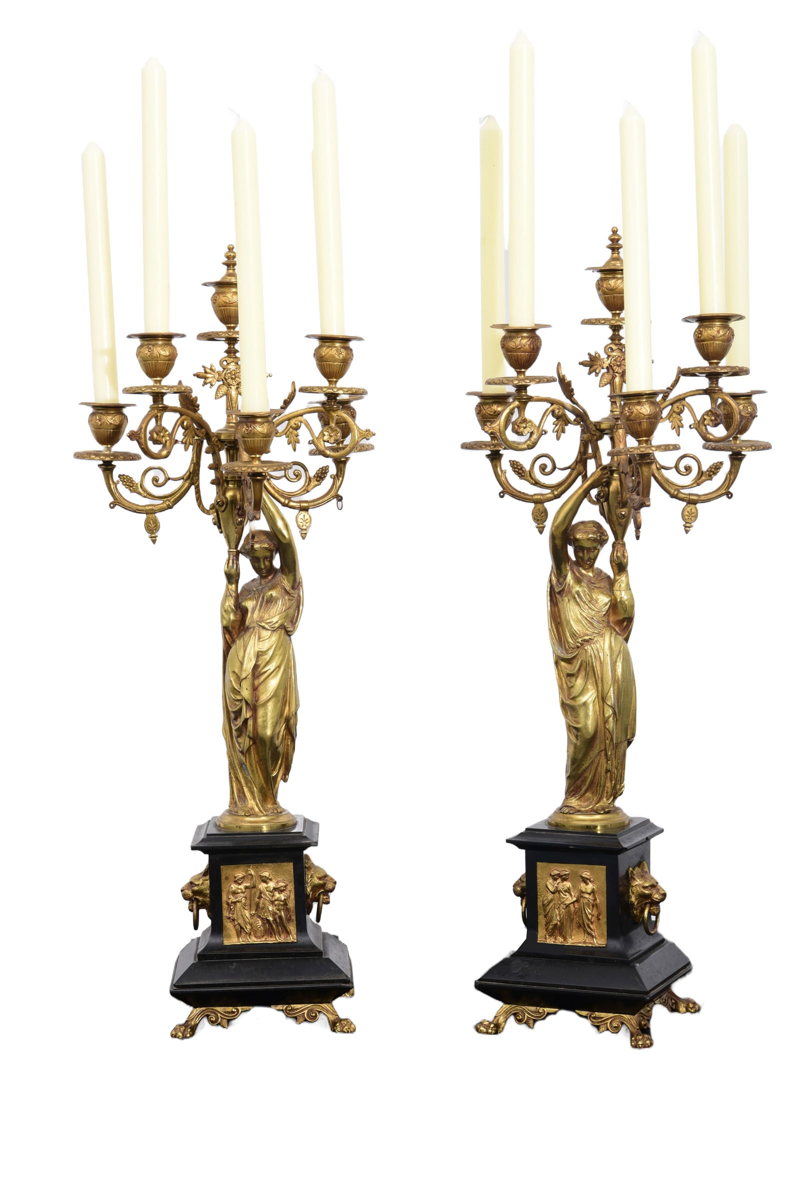A Pair of Louis XVI Style Gilt Bronze and Black Marble Six-Light Candelabra Late 19th Century (1 of 10)