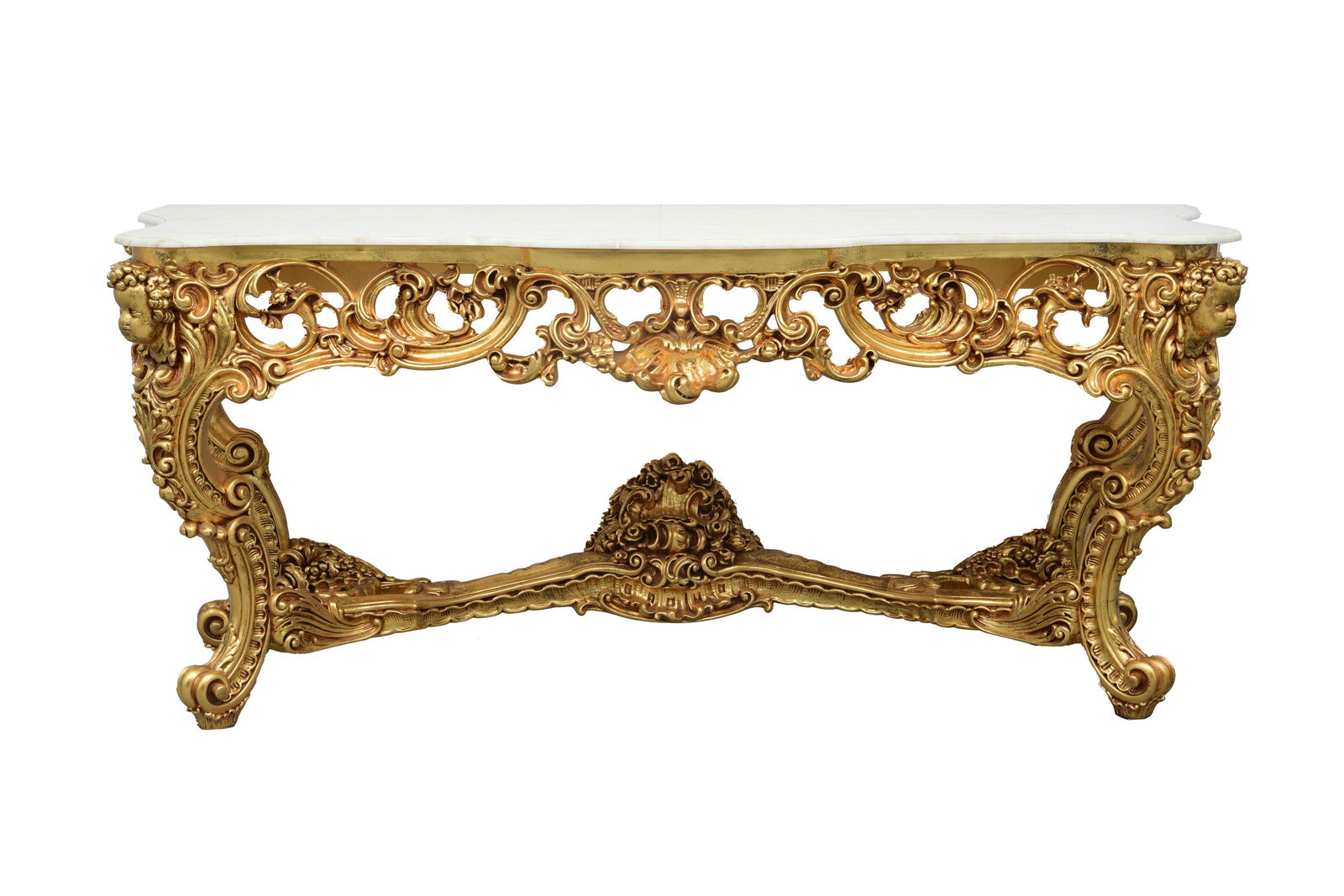 A Large Louis XV Style Marble Top Giltwood Console Table   Late 20th Century (1 of 1)
