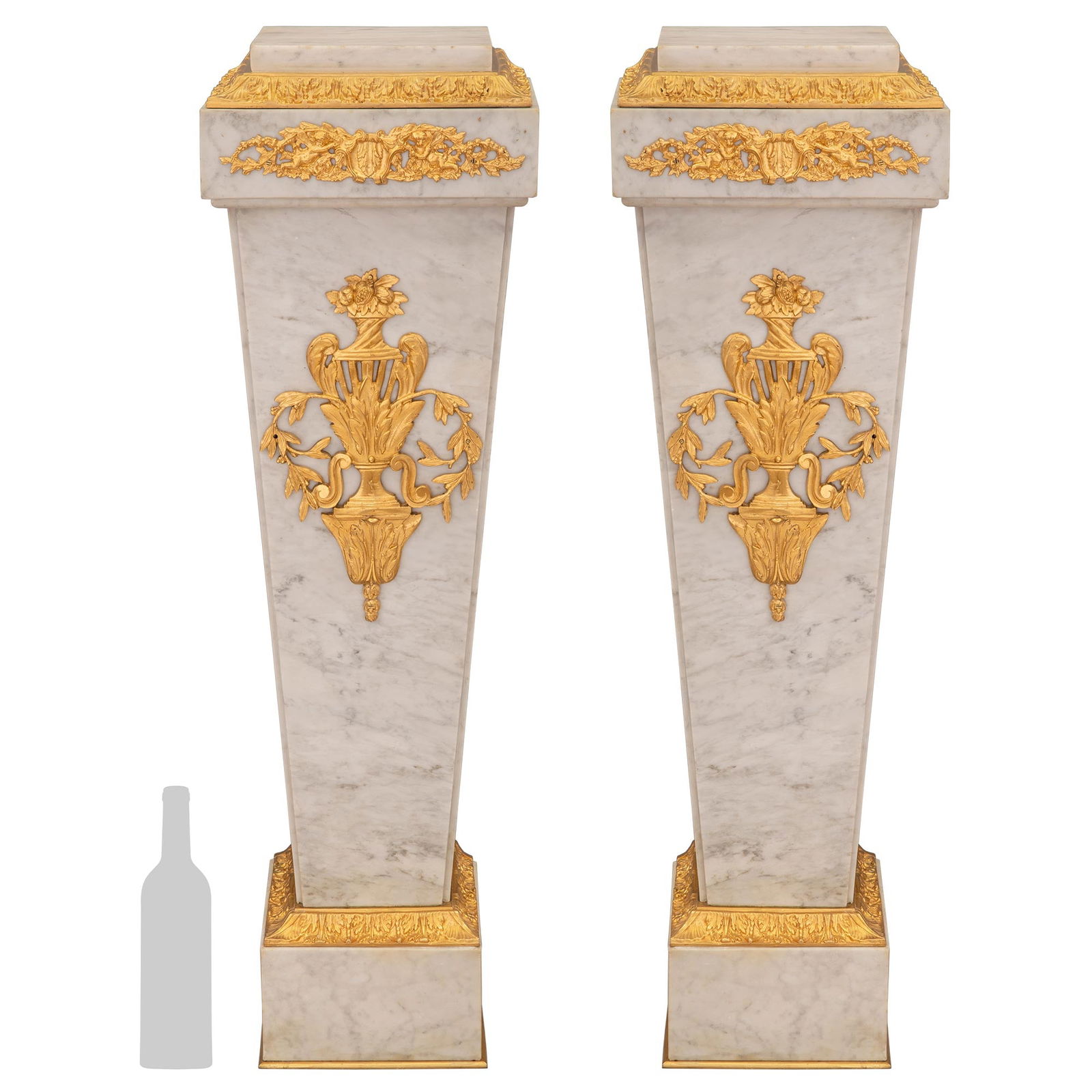 A Pair of Louis XVI Style Gilt Bronze Mounted Carrara Marble Pedestals 20th Century (1 of 10)