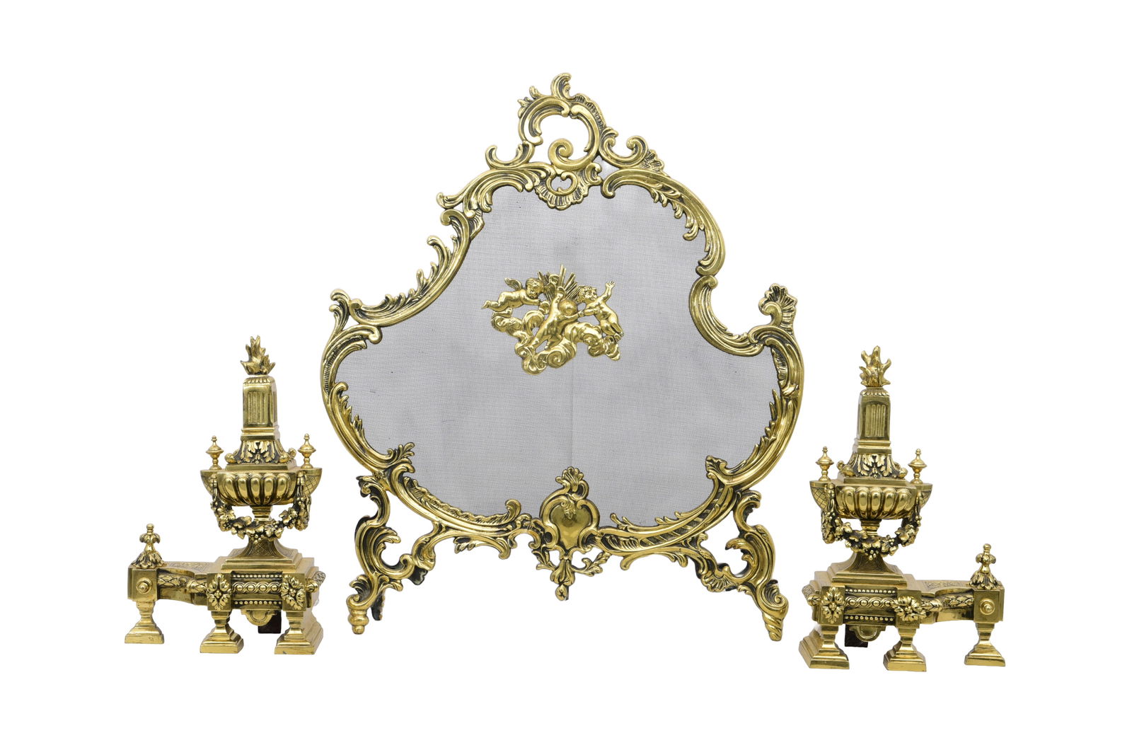 A Set of French Style Brass Fireplace Accessories Early 20th Century (1 of 2)