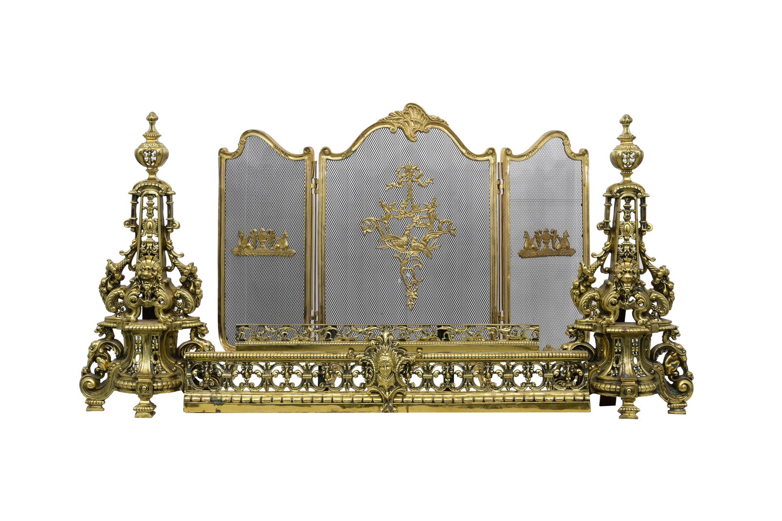 A Set of French Style Brass Fireplace Accessories Early 20th Century (1 of 1)