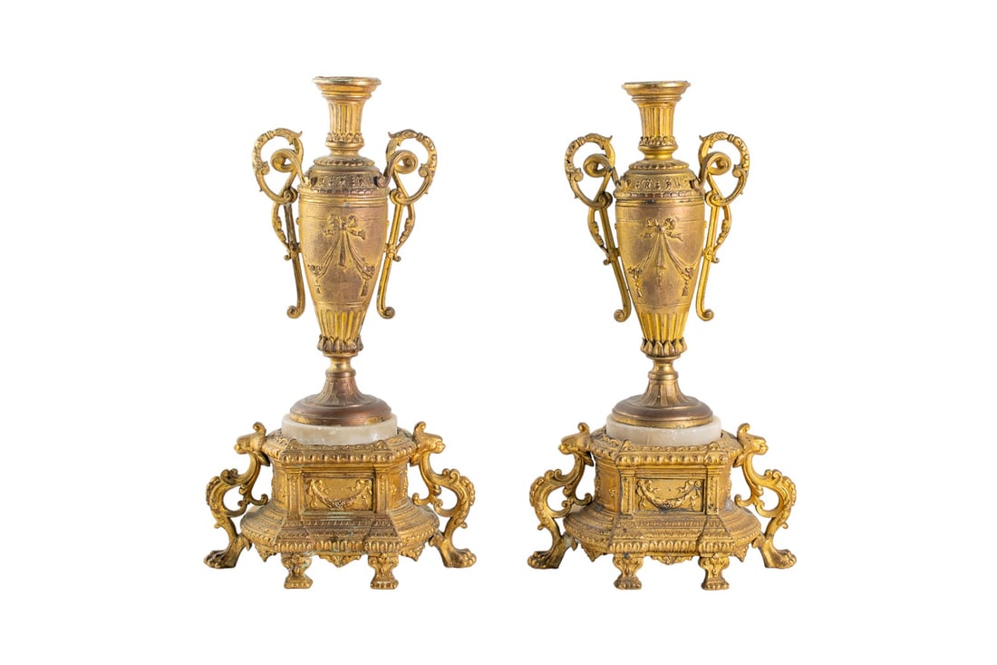 Pair of Louis XVI  Antique Bronze Ormolu Urn Vases (1 of 6)