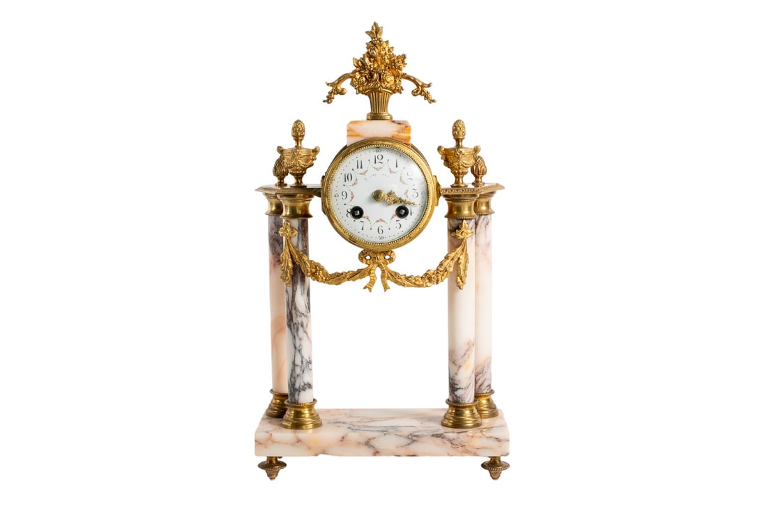 Antique French Louis XVI style Marble Ormolu Column Clock (1 of 7)