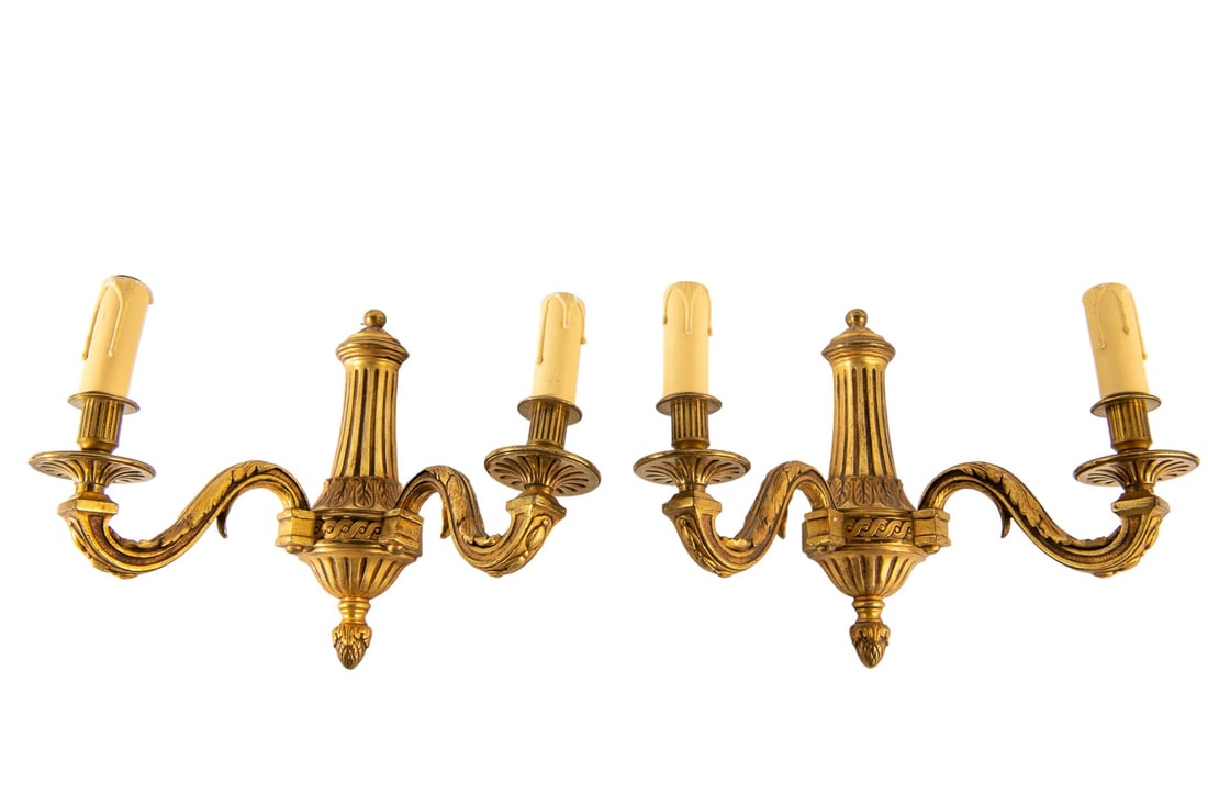 #2 Lot - Pair Of Antique Gilded Brass Twin Arm Wall Lights #2 (1 of 7)