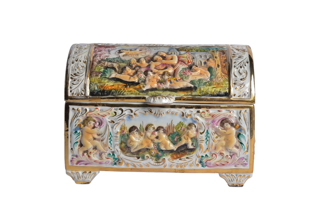 19th Century Antique Italian CAPODIMONTE Cherubs Porcelain Table Casket Box Case (1 of 7)