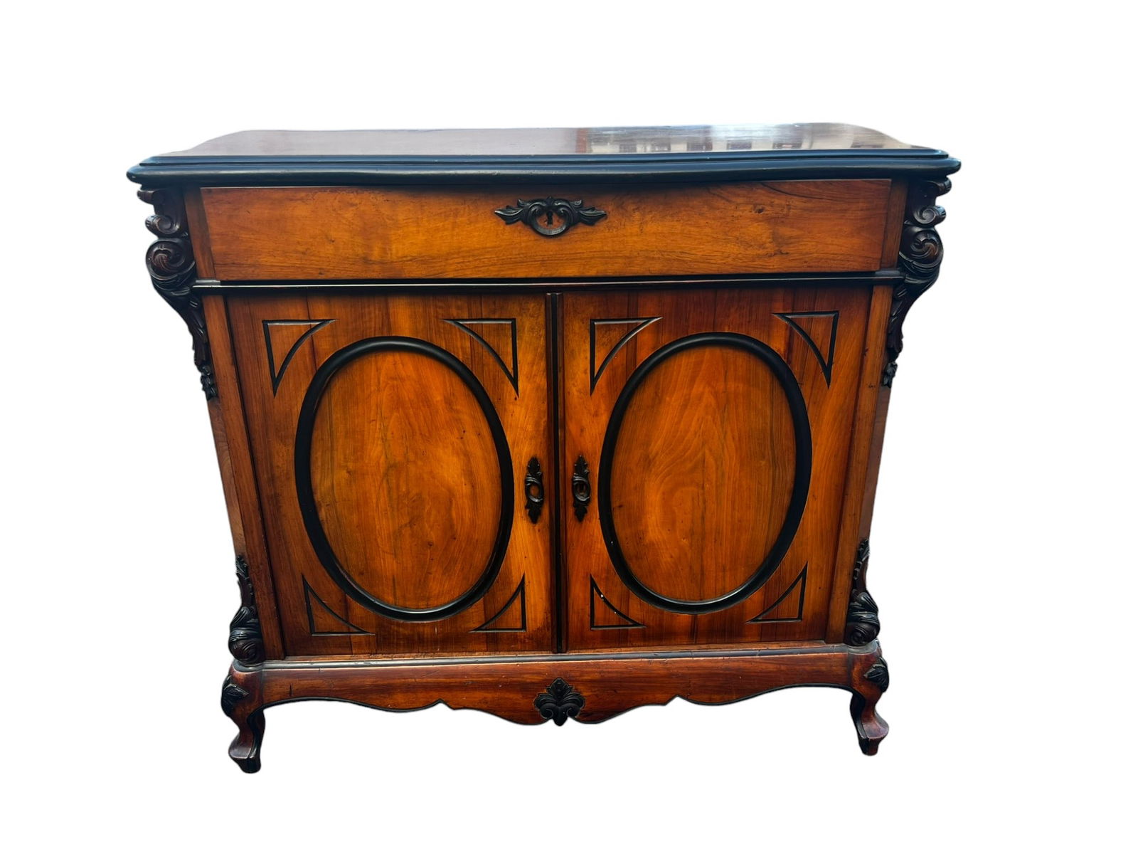 19th Century Dutch Biedermeier Solid Walnut Two-Door Cabinet & Drawer Horrix Den Haag Style , 1870c (1 of 19)