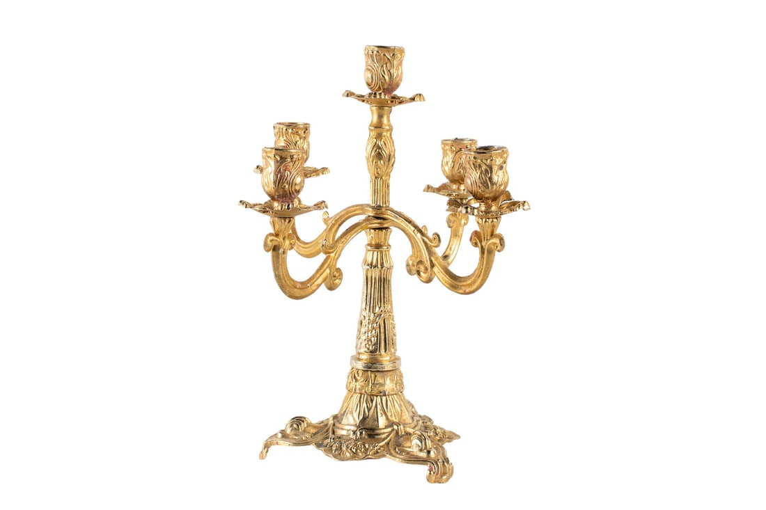 Italian Five Light Gold Plated Brass Candelabra with Scrollwork Decoration (1 of 3)