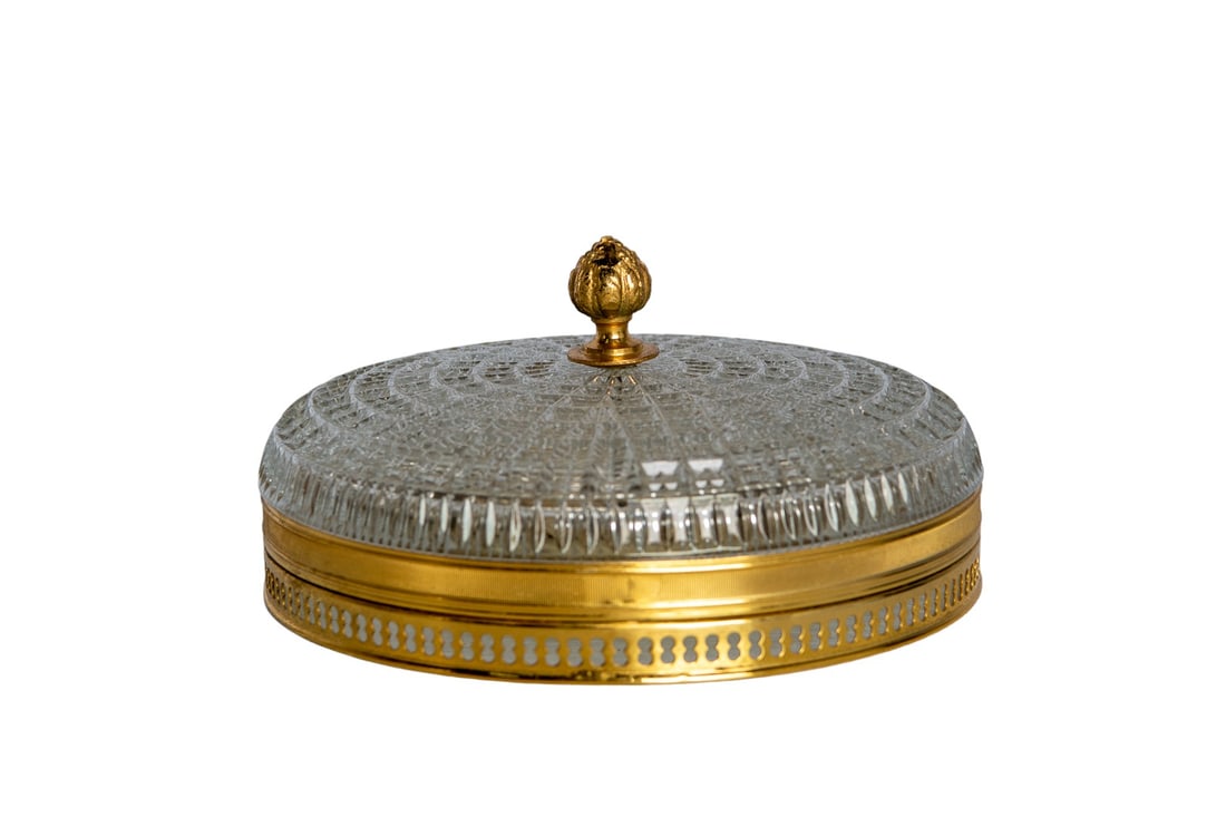 Lucien Gau Vintage French Empire Ceiling Lamp in Brass and Glass (1 of 9)