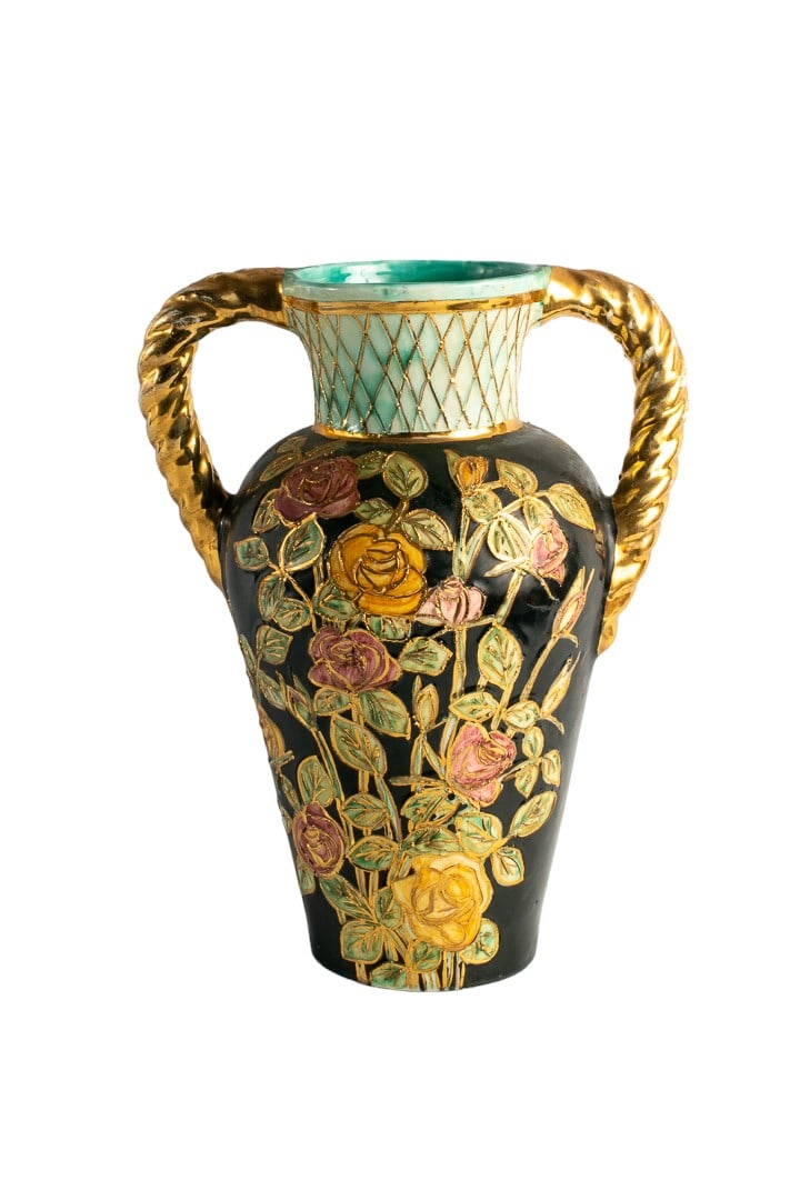 Mid Century Aravir Antibes French Art Pottery Signed Floral Ceramic Vase (Large) (1 of 6)